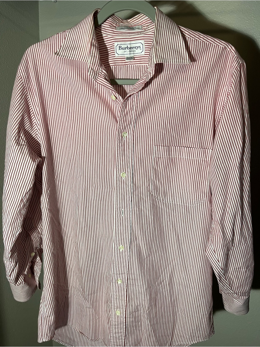 Burberry Red and White Striped Men's Dress Shirt